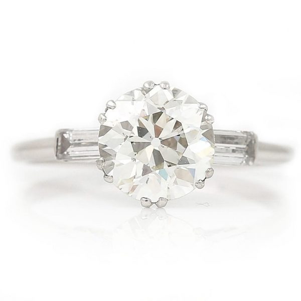 Antique Ring Art Deco 1.97ct Old European Cut Diamond Solitaire Engagement Ring with Baguette Shoulders