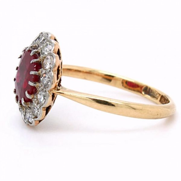 Antique 1.9ct Natural No Heat Burma Ruby and Diamond Cluster Ring