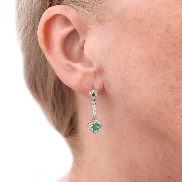 Emerald and Diamond Cluster Drop Earrings