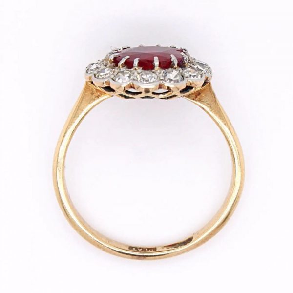Antique 1.9ct Natural No Heat Burma Ruby and Single Cut Diamond Cluster Ring