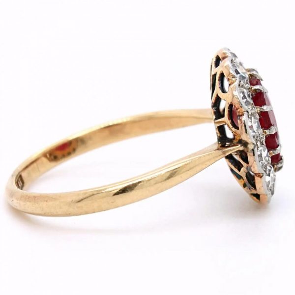 Antique 1.9ct Natural No Heat Burmese Ruby and Single Cut Diamond Cluster Ring