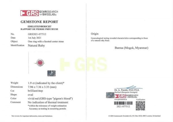 Antique 1.9ct Natural No Heat Burmese Ruby with gemmological report certificate