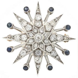 Vintage 1.8ct Diamond and Sapphire Star Brooch Pendant