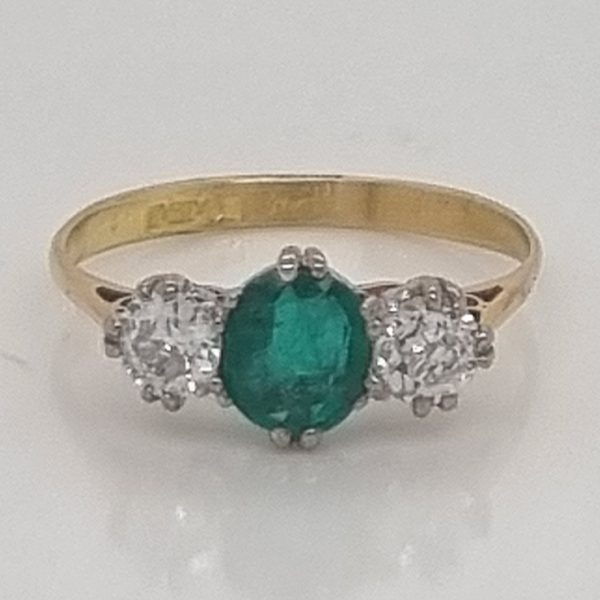 0.75ct Emerald and Diamond Trilogy Ring