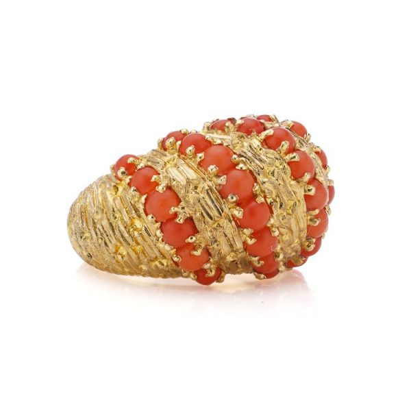 Vintage Cartier coral and gold bombe ring