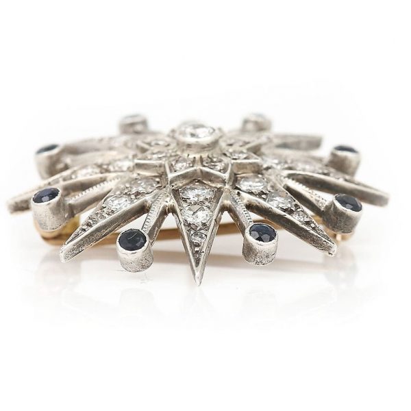 Vintage 1.8ct Diamond and Sapphire Star Brooch Pendant