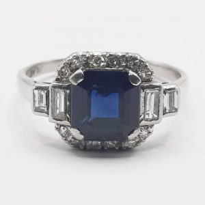 Art Deco 1.5ct Sapphire and Diamond Cluster Dress Ring