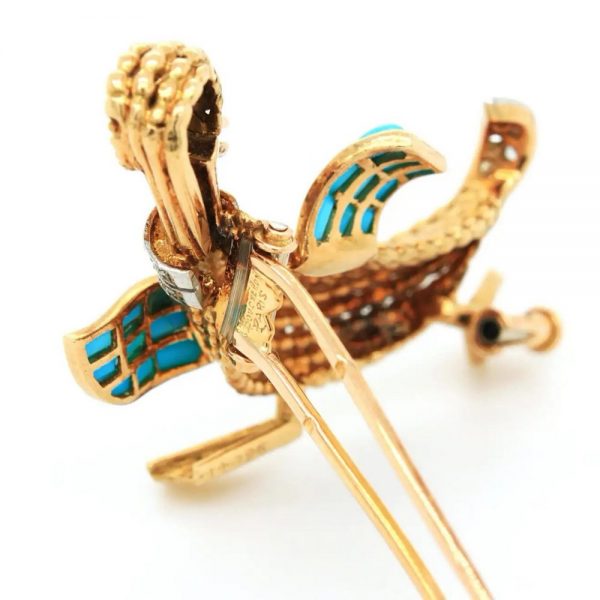Turquoise Ruby Diamond 18ct Yellow Gold Duck Brooch by Boucheron
