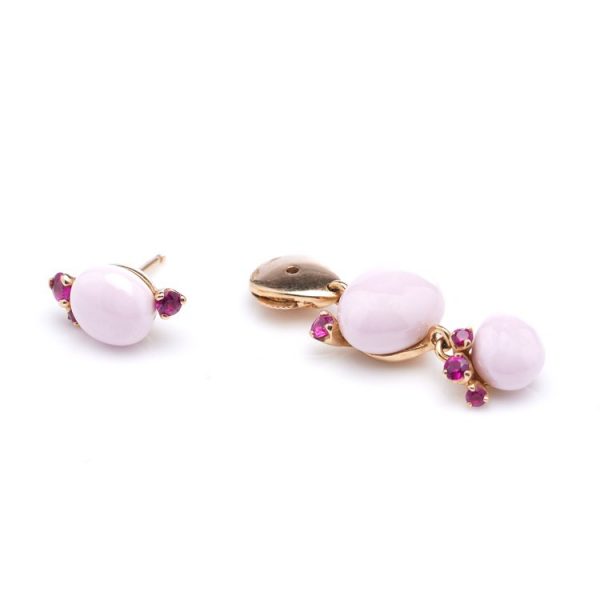 Italian Pink Ceramic and Ruby Statement Drop Earrings by Pomellato Capri