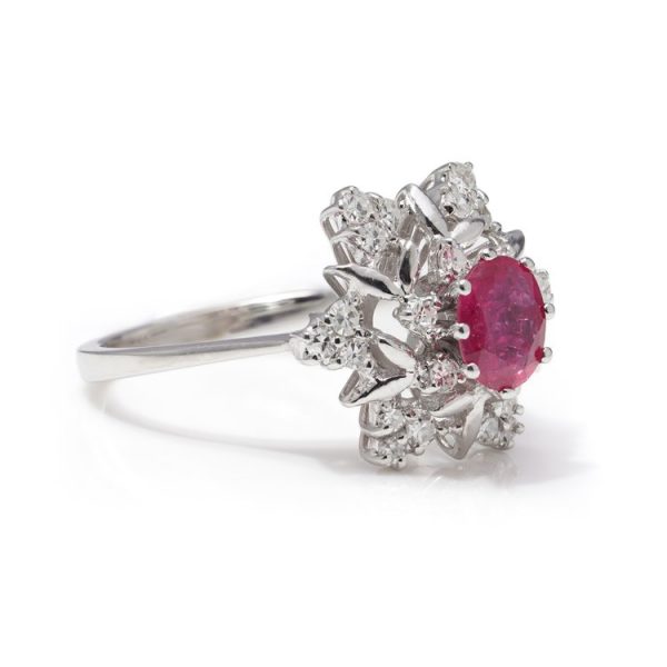 Vintage 1ct Ruby and Diamond Cluster Ring
