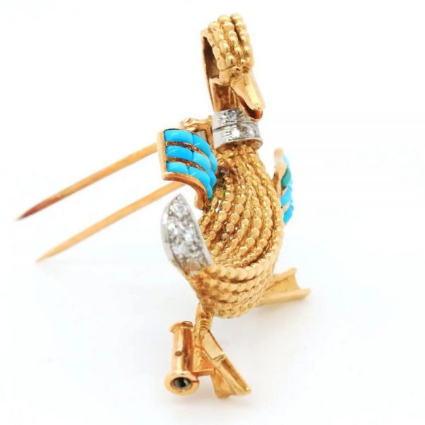 Boucheron 18ct Yellow Gold Duck Brooch with Turquoise Ruby Diamond