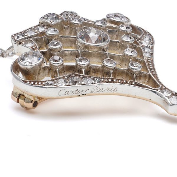 Antique Cartier Diamond Pendant Necklace come Brooch 2.40 carats