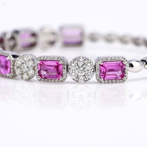 18ct white gold bangle bracelet with 5.25cts pink sapphires 2.64cts diamonds