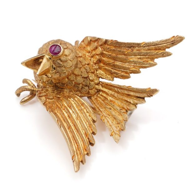 Hermes Gold Brooch Bird in Flight