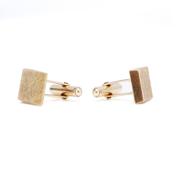 Vintage Tiffany and Co 14ct Yellow Gold Rectangle Cufflinks with Florentine Finish
