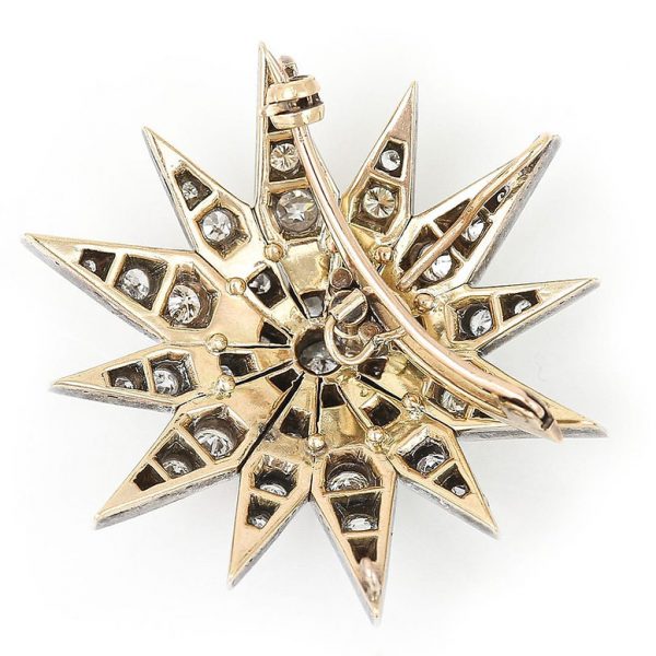 Vintage 2.30ct Diamond Star Pendant Brooch in silver upon gold
