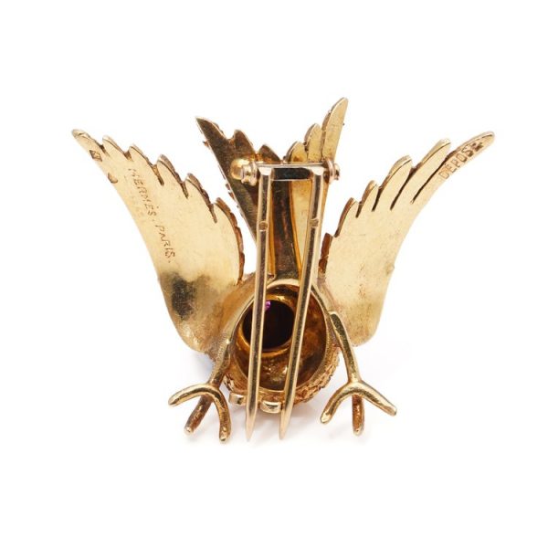 Signed Hermes 18ct Yellow Gold French Bird Brooch