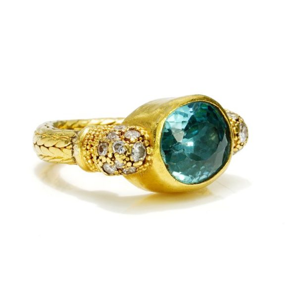 Vintage Byzantine Style 5ct Aquamarine Ring in 22ct Yellow Gold