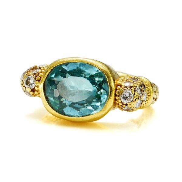 Vintage Byzantine Style 5ct Oval Aquamarine Ring in 22ct Yellow Gold