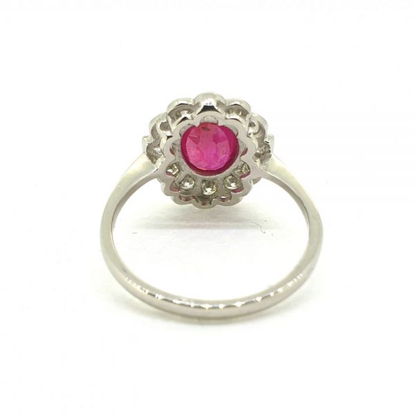 1.65ct Oval Ruby and Diamond Floral Cluster Ring