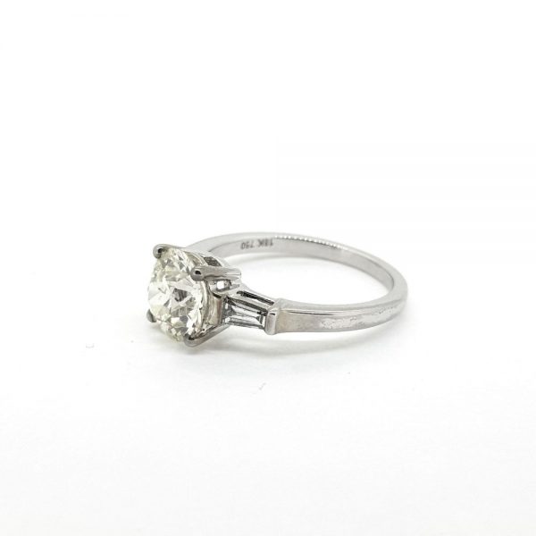 Single Stone 2.01ct Old Cut Diamond Engagement Ring with Tapered Baguette Shoulders
