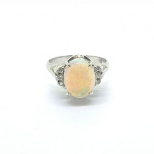1.61ct Oval Cabochon Opal and Diamond Ring