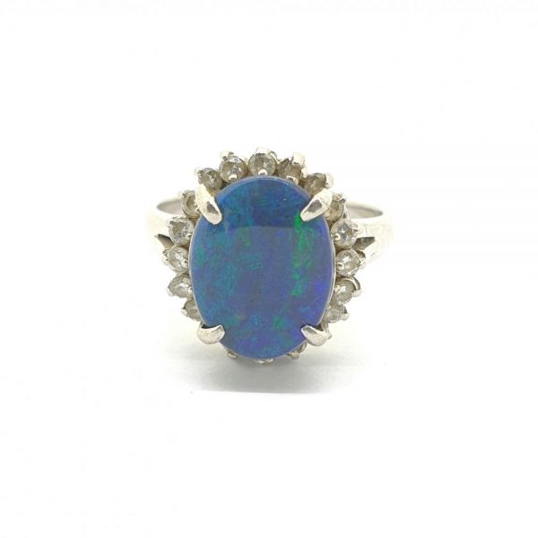 Black Opal and Diamond Cluster Ring