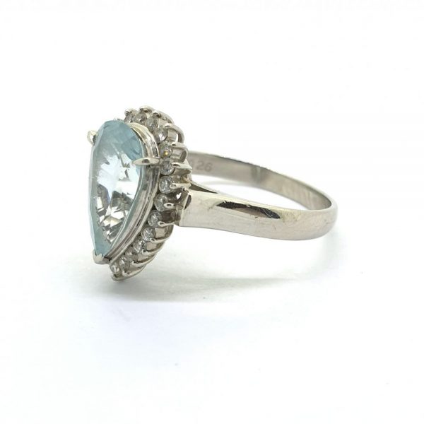 1.90ct Pear Cut Aquamarine and Diamond Cluster Ring 18ct White Gold