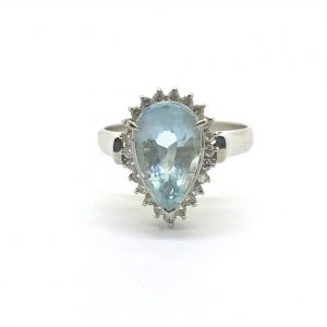 1.90ct Pear Cut Aquamarine and Diamond Cluster Cocktail Ring