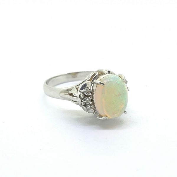 Oval Opal Ring with diamonds 18ct white gold