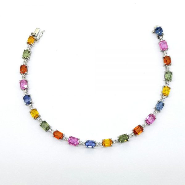 Multi Colour Sapphire and Diamond Tennis Bracelet, 10.60 carats