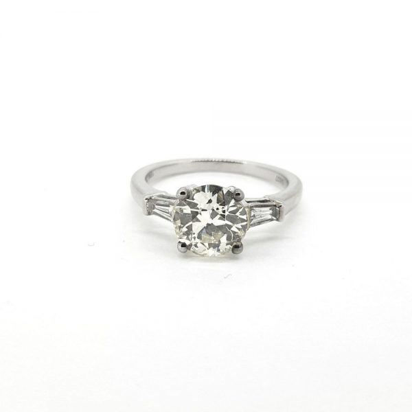 2.01ct Old Cut Diamond Engagement Ring with Tapered Baguette Shoulders