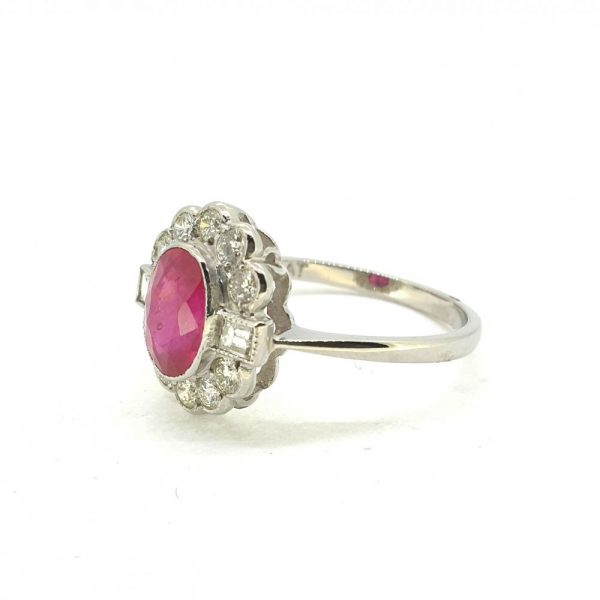 1.65ct Oval Ruby and Diamond Flower Cluster Ring