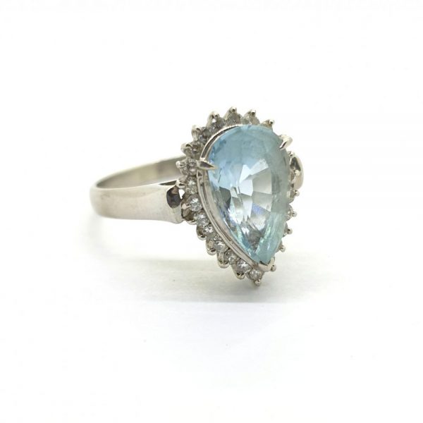 1.90 carat Aquamarine and Diamond Pear Shape Cluster Cocktail Ring