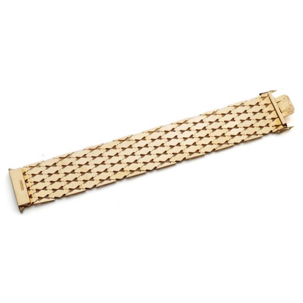 Vintage Italian Fancy Diamond Link Wide Cuff Gold Bracelet