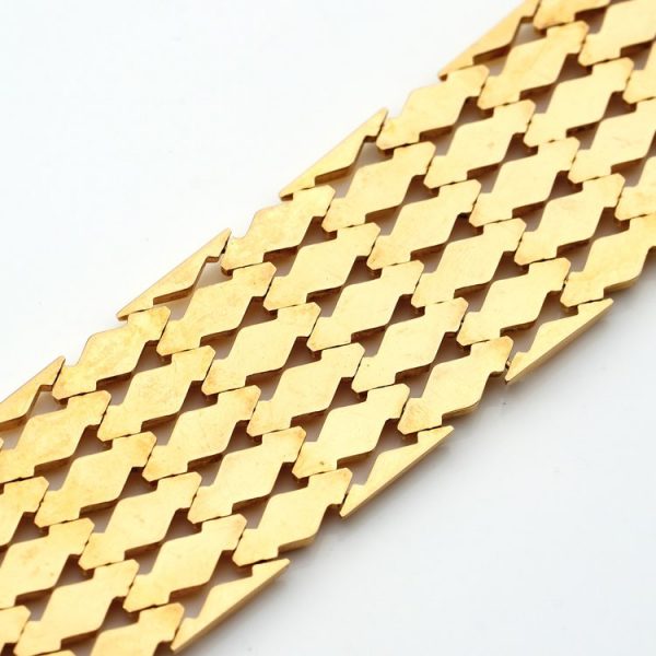 Vintage Italian Retro 18ct Gold Geometric Wide Cuff Bracelet 1940s 1950s 1960s