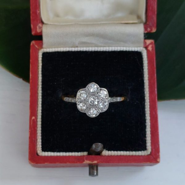 Antique Edwardian Diamond Flower Cluster Ring