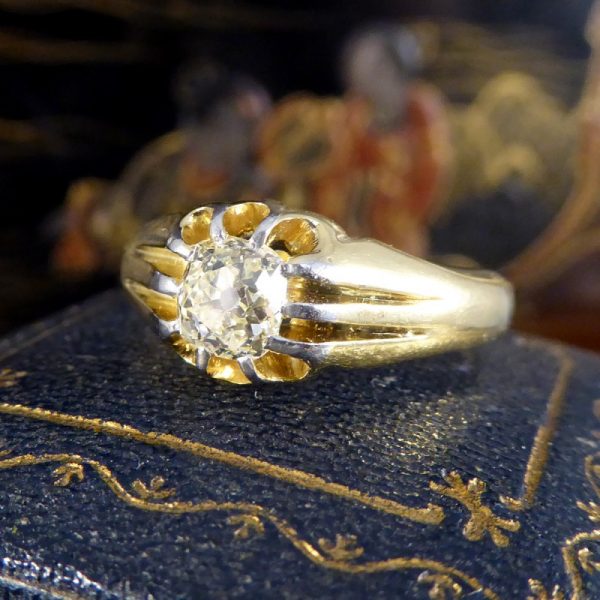 Antique Late Victorian Gypsy Set Old Cushion Cut Diamond Ring
