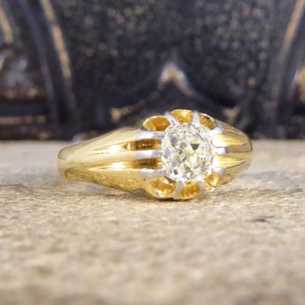 Antique Late Victorian Gypsy Set Old Cushion Cut Diamond Ring