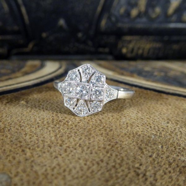 Art Deco Replica 0.43ct Diamond Plaque Ring