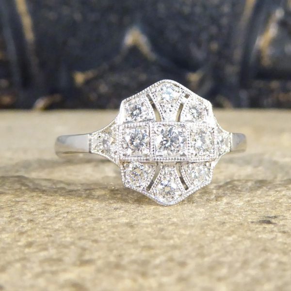 Art Deco Replica 0.43ct Diamond Plaque Ring