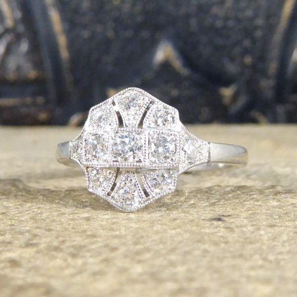 Art Deco Replica 0.43ct Diamond Plaque Ring