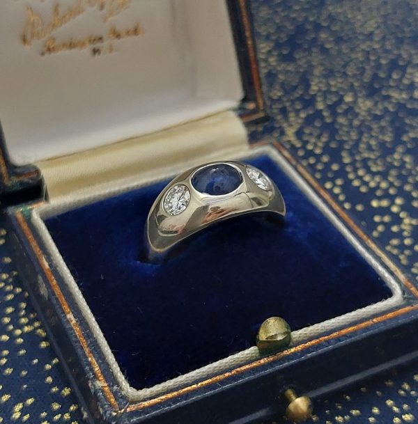 Cabochon Sapphire and Diamond Three Stone Ring