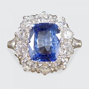 Cushion Cut 2.04ct Sapphire and Diamond Cluster Ring