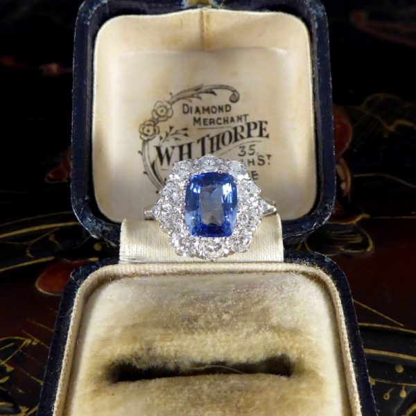 Cushion Cut 2.04ct Sapphire and Diamond Cluster Ring