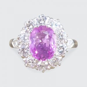 Edwardian Style 1.15ct Pink Sapphire and Diamond Cluster Ring