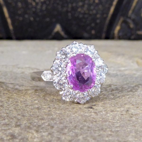 Edwardian Style 1.15ct Pink Sapphire and Diamond Cluster Ring