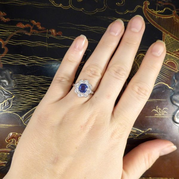 Edwardian Style 1.50ct Sapphire and 1.10ct Diamond Cluster Ring