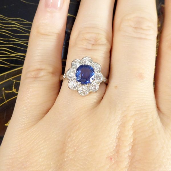 Edwardian Style 1.50ct Sapphire and 1.10ct Diamond Cluster Ring