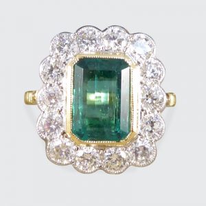 Edwardian Style 2.50ct Emerald and 1.20ct Diamond Cluster Ring